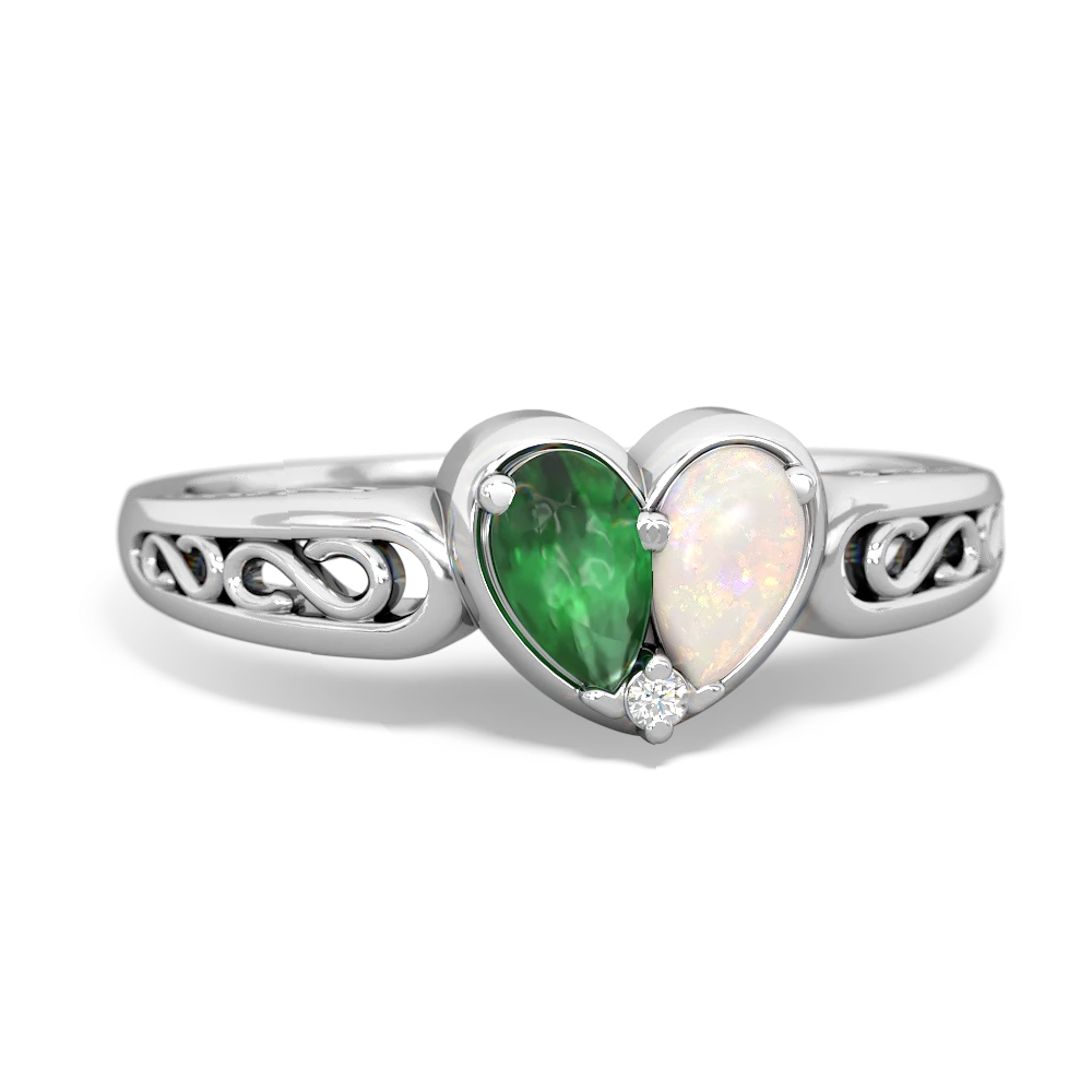 Emerald Filligree 'One Heart' 14K White Gold ring R5070