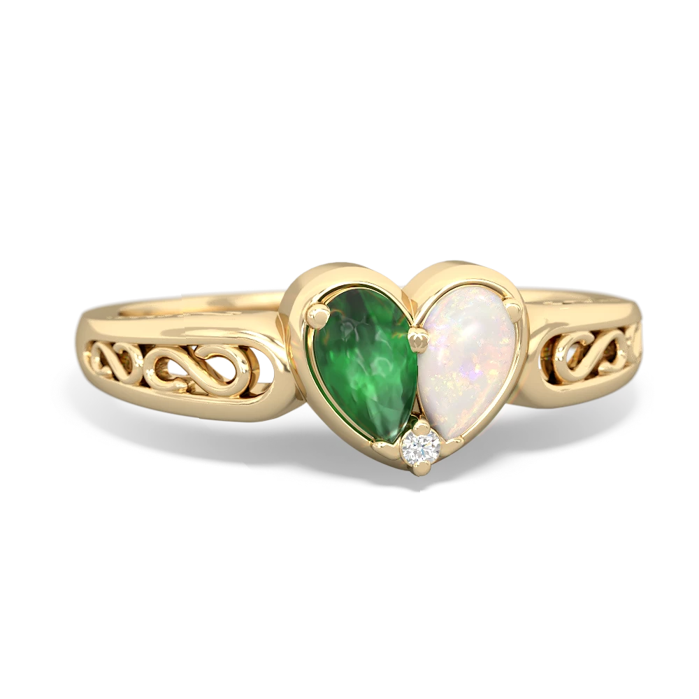 Emerald Filligree 'One Heart' 14K Yellow Gold ring R5070