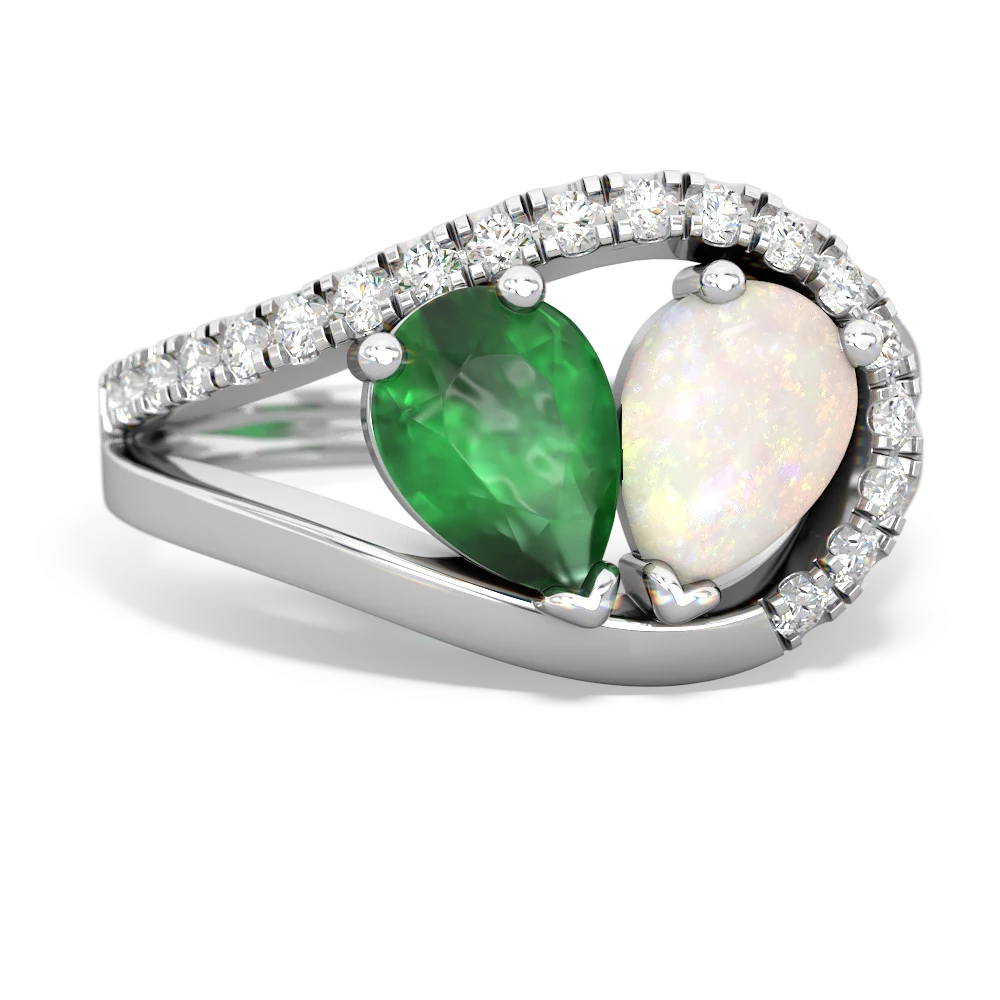 Emerald Nestled Heart Keepsake 14K White Gold ring R5650