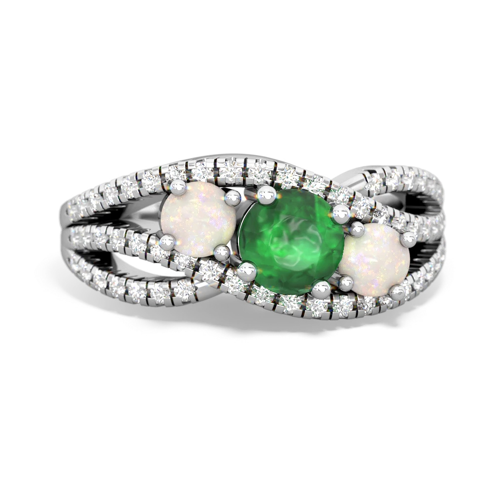 Emerald Three Stone Aurora 14K White Gold ring R3080