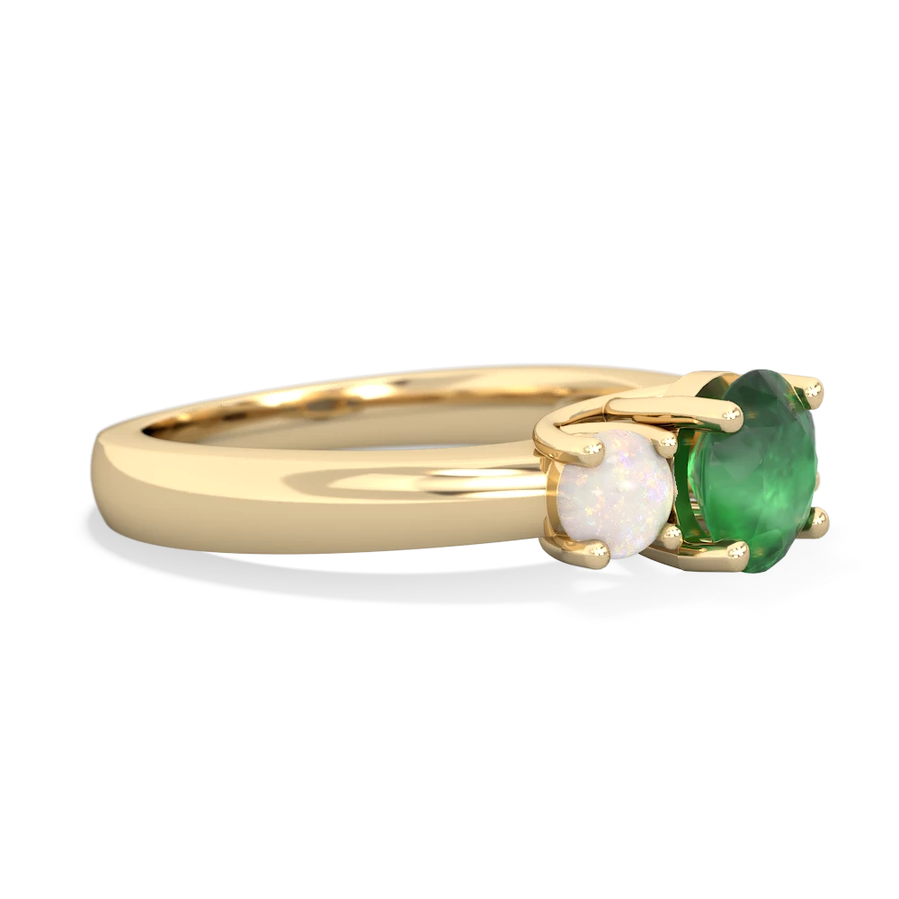 Emerald Three Stone Round Trellis 14K Yellow Gold ring R4018