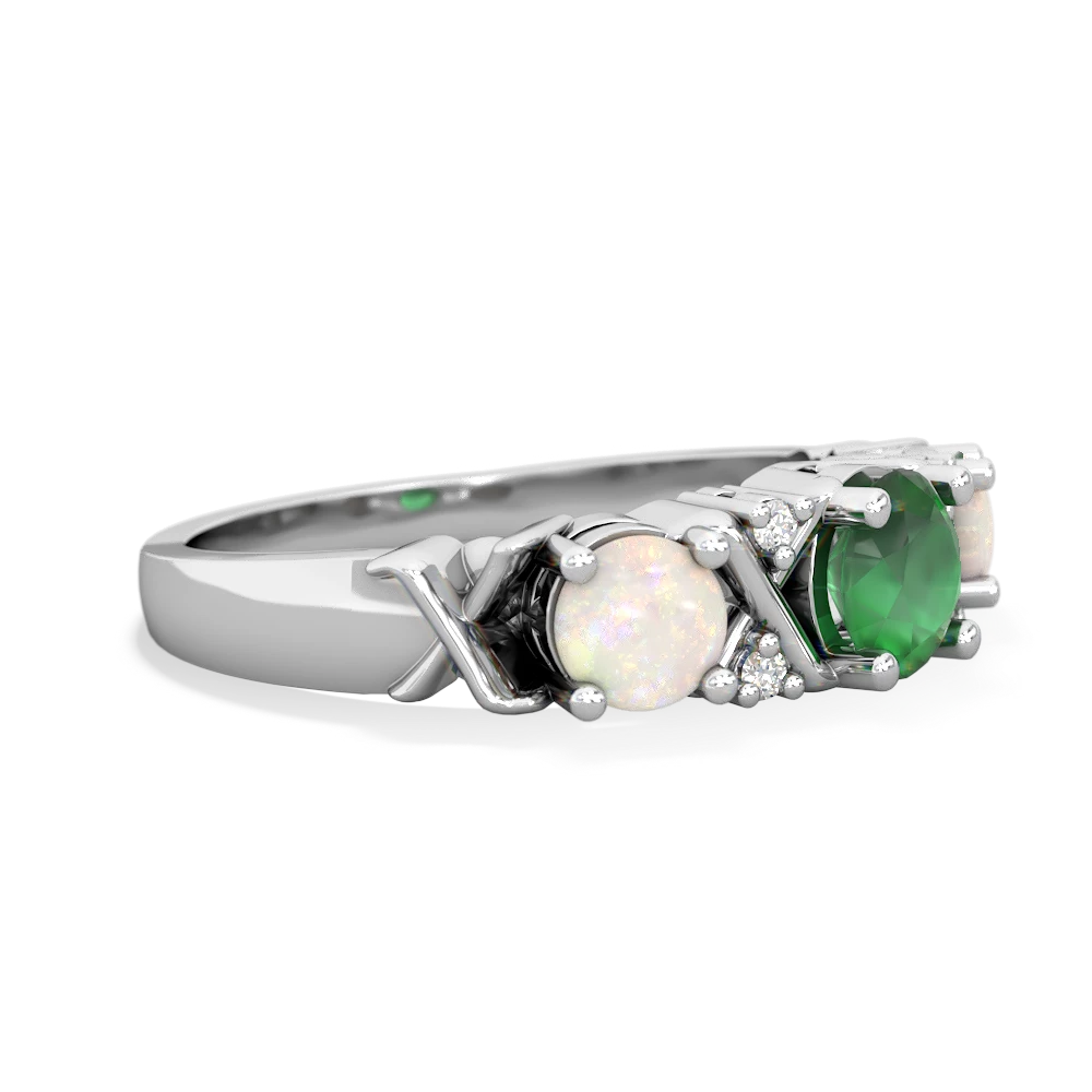 Emerald Hugs And Kisses 14K White Gold ring R5016