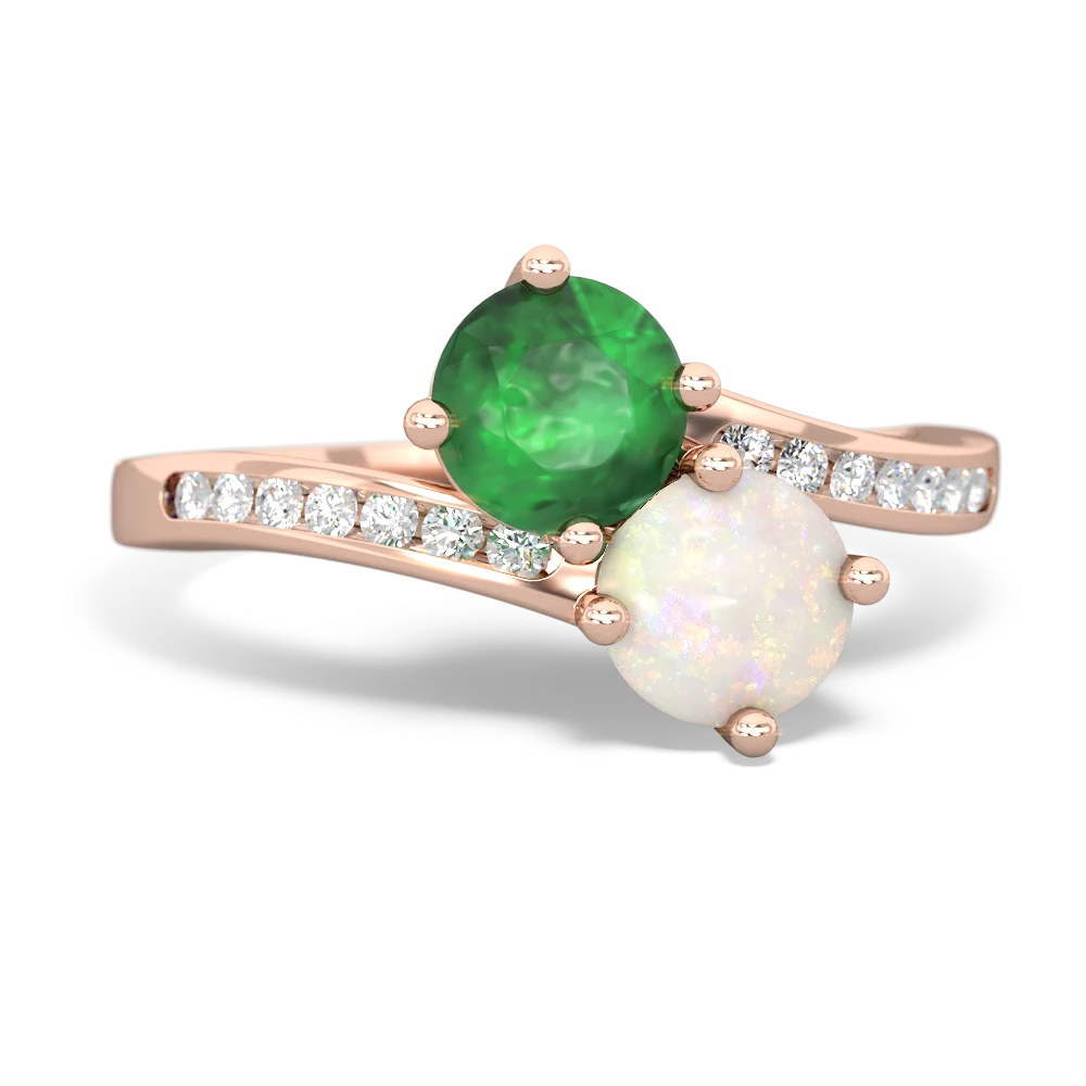 Emerald Channel Set Two Stone 14K Rose Gold ring R5303