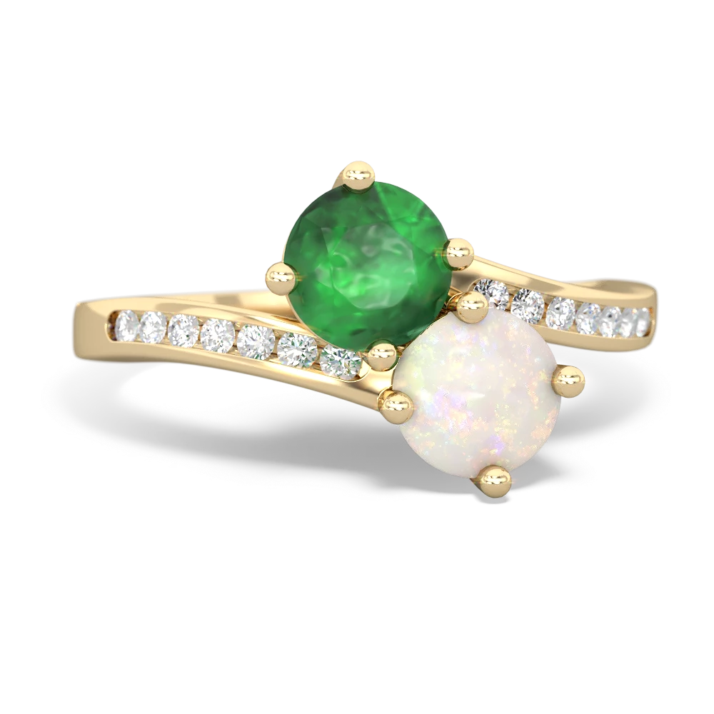 Emerald Channel Set Two Stone 14K Yellow Gold ring R5303