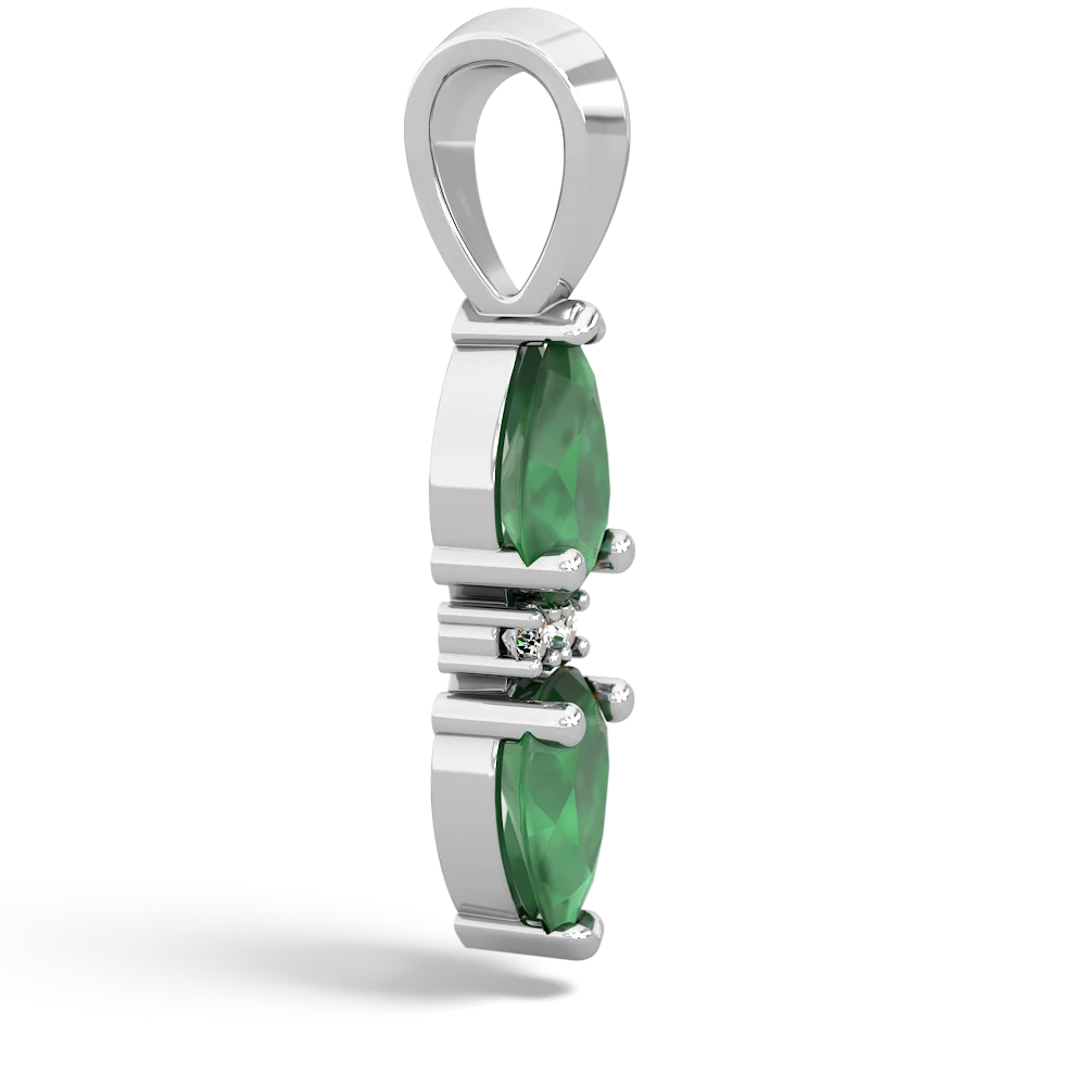 Emerald Bowtie Drop 14K White Gold pendant P0865