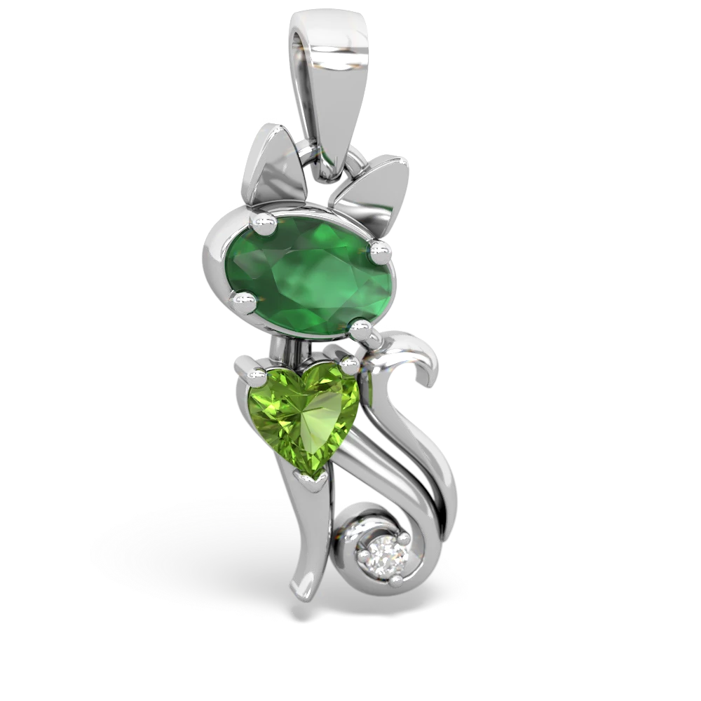 Emerald Kitten 14K White Gold pendant P5780