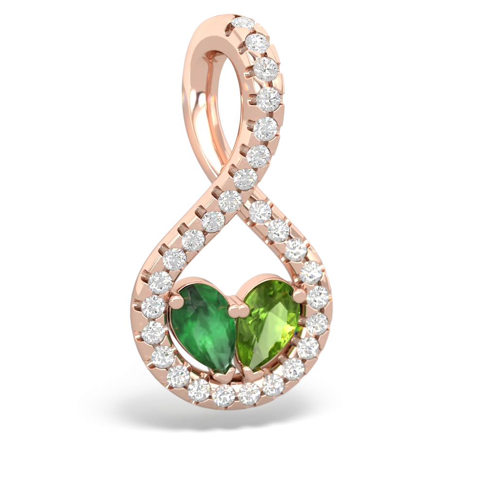 Emerald Pave Twist 'One Heart' 14K Rose Gold pendant P5360