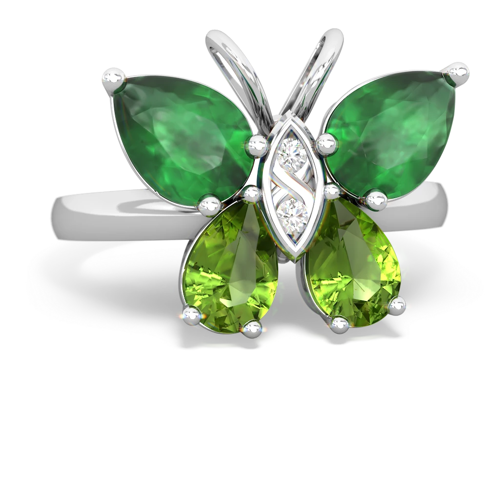 Emerald Butterfly 14K White Gold ring R2215