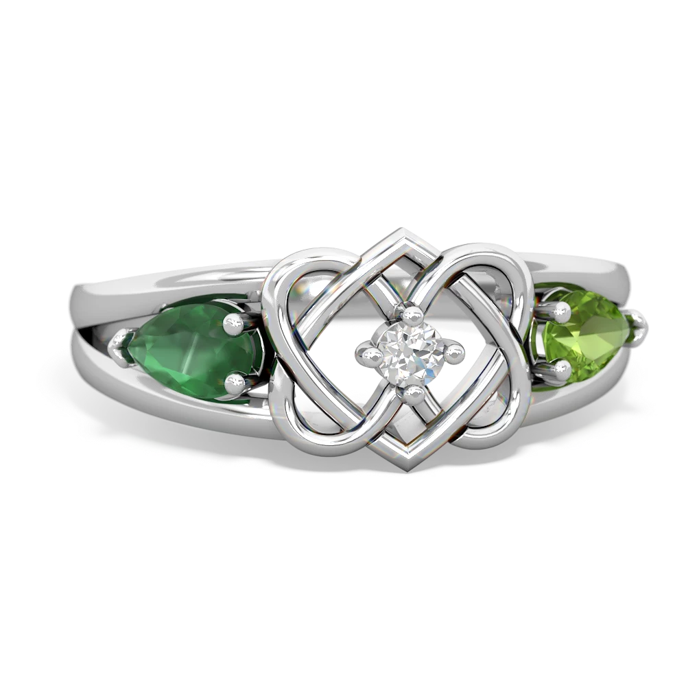 Emerald Hearts Intertwined 14K White Gold ring R5880