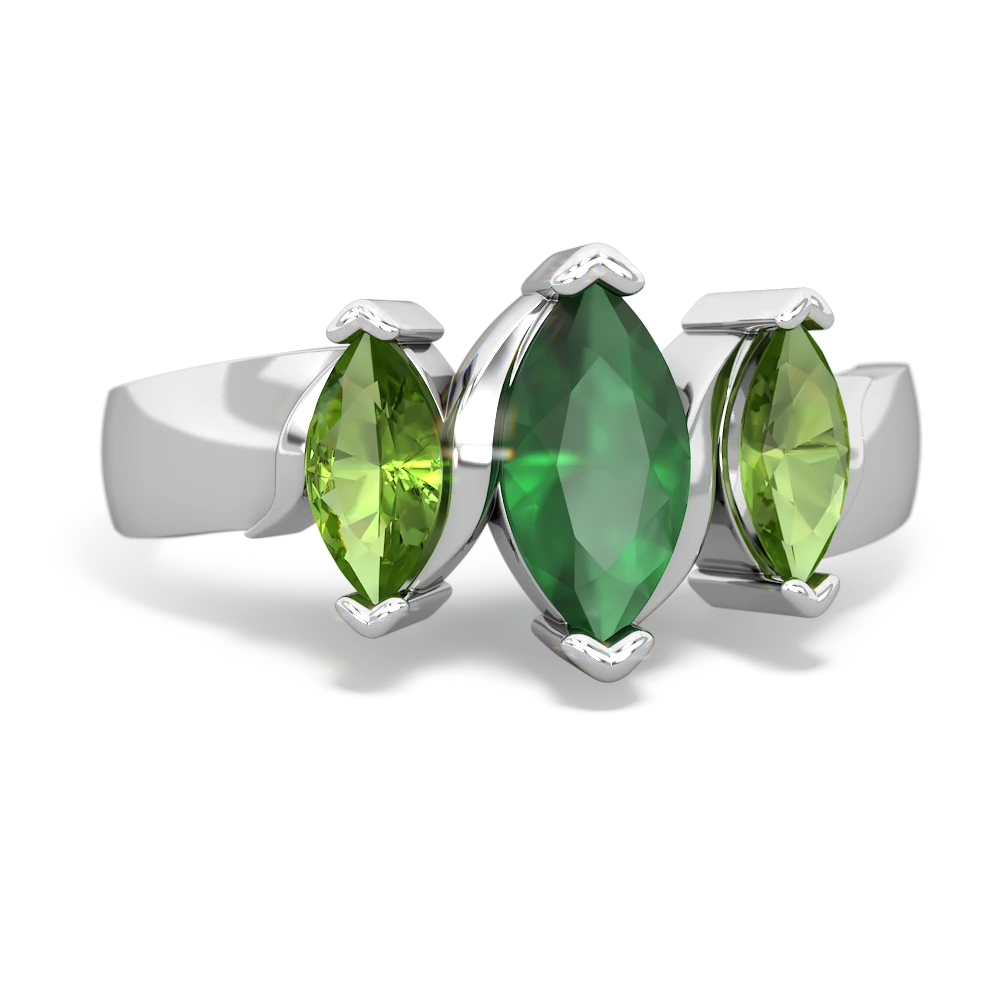 Emerald Three Peeks 14K White Gold ring R2433