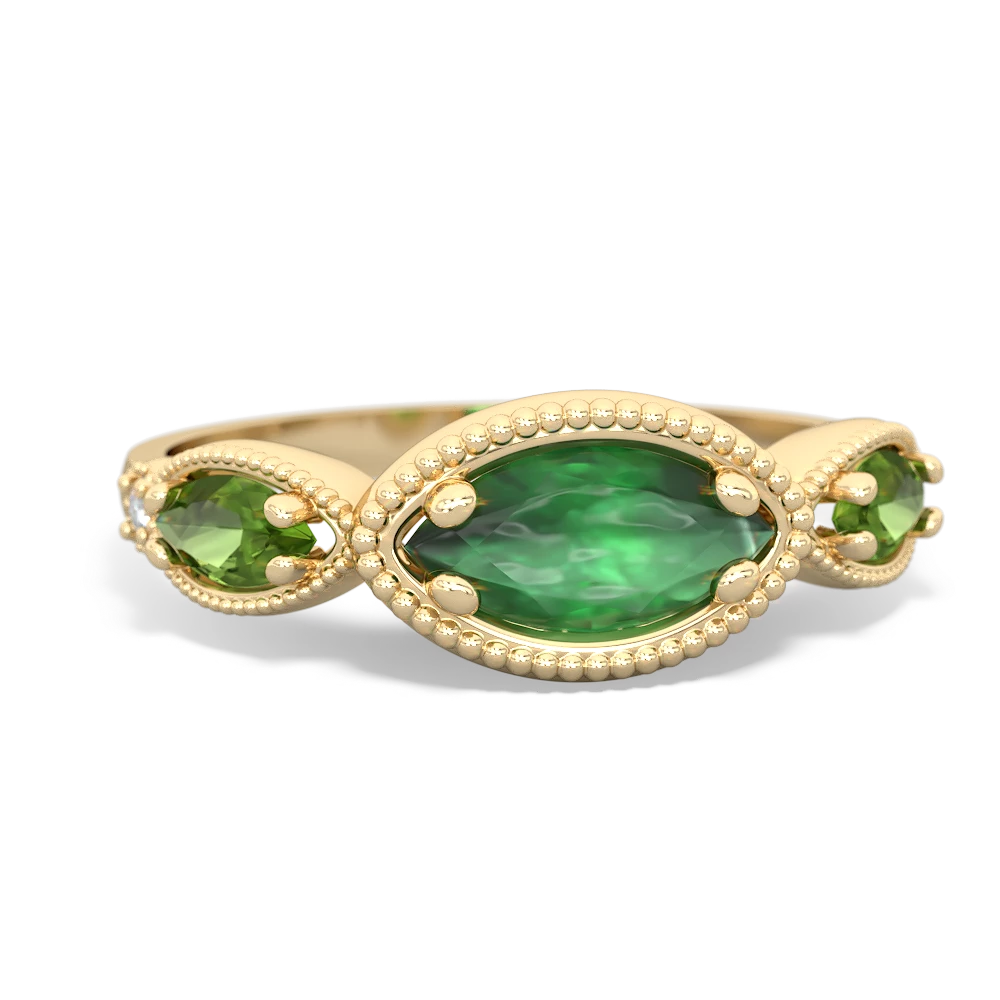 Emerald Milgrain Marquise 14K Yellow Gold ring R5700