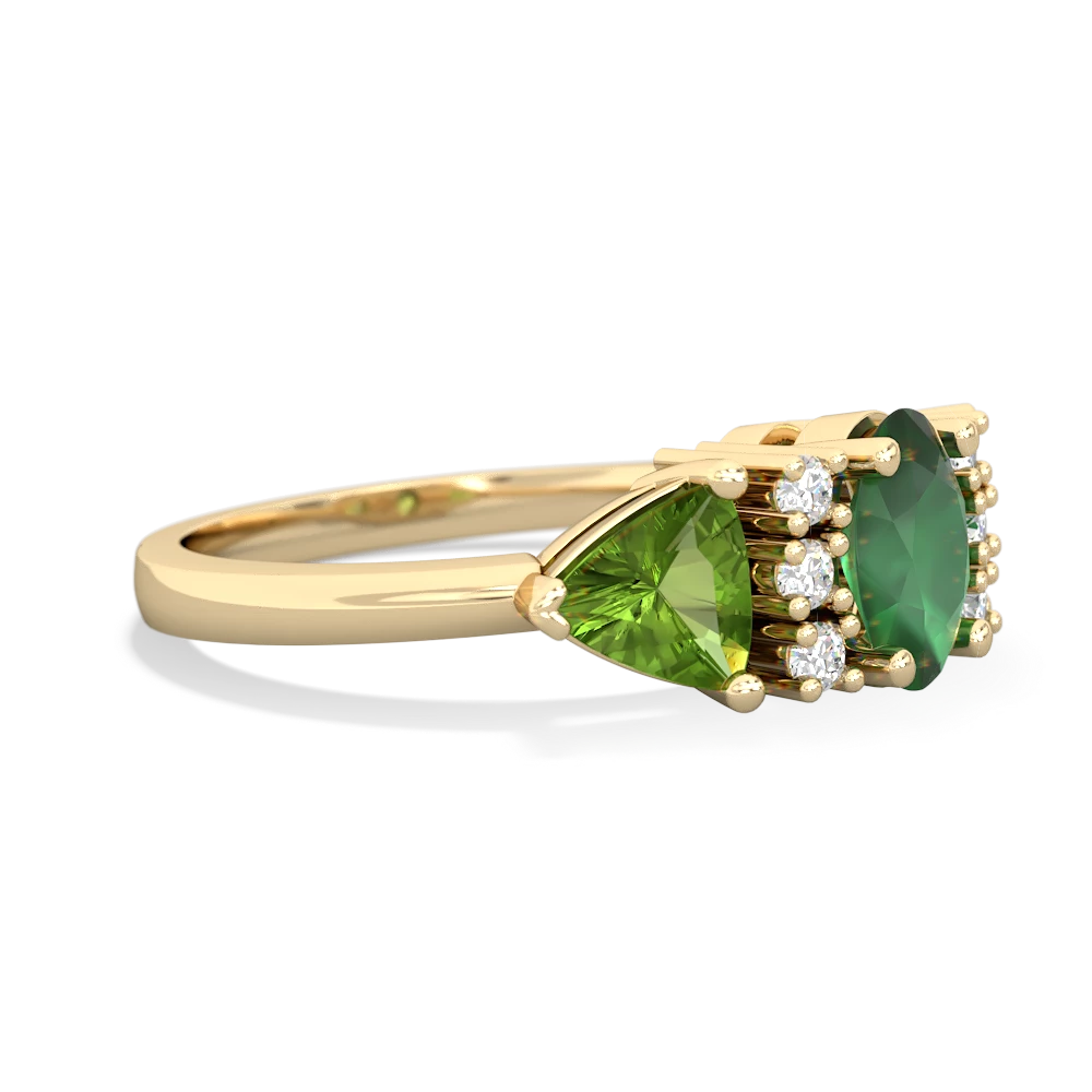 Emerald Antique Style Three Stone 14K Yellow Gold ring R2186