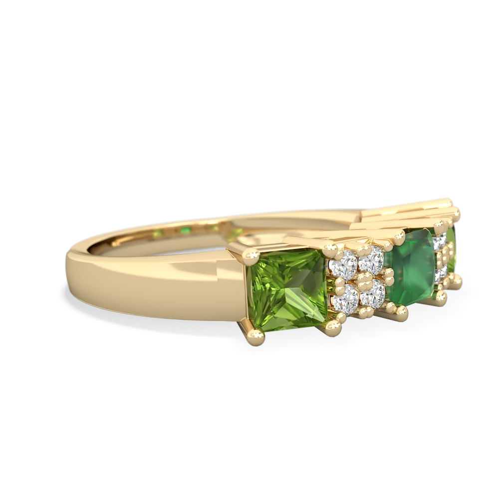 Emerald Three Stone Diamond Cluster 14K Yellow Gold ring R2592