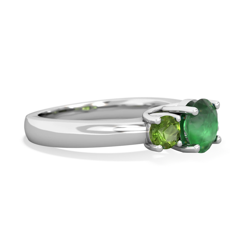 Emerald Three Stone Round Trellis 14K White Gold ring R4018