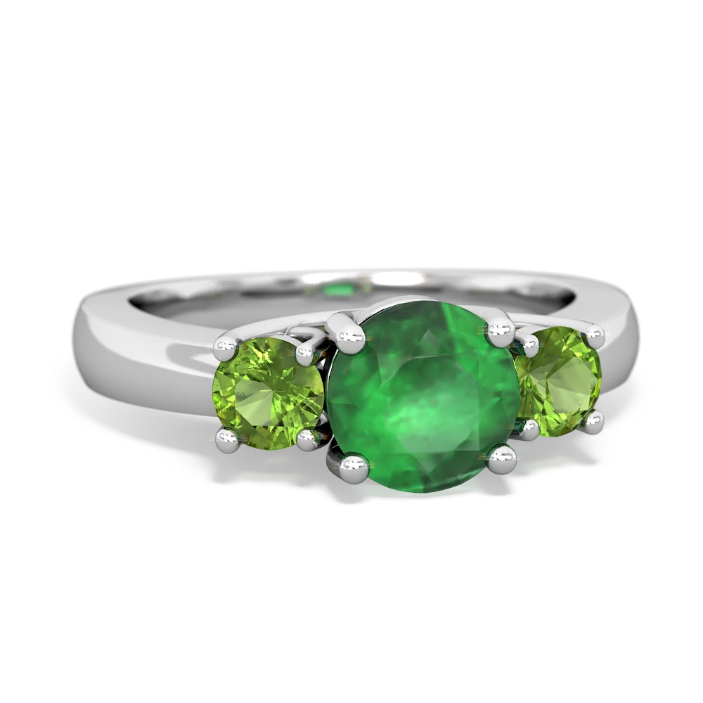 Emerald Three Stone Round Trellis 14K White Gold ring R4018