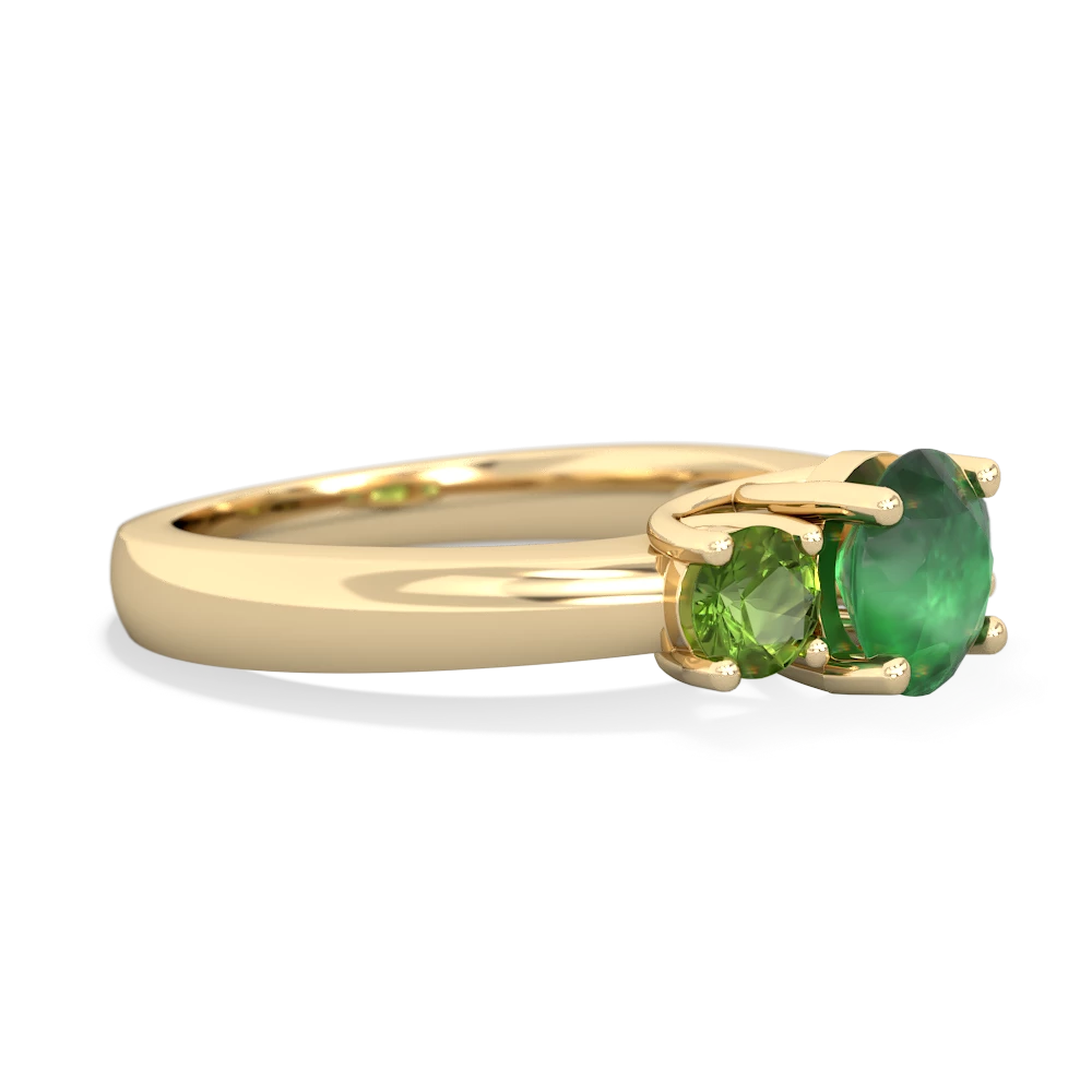 Emerald Three Stone Round Trellis 14K Yellow Gold ring R4018