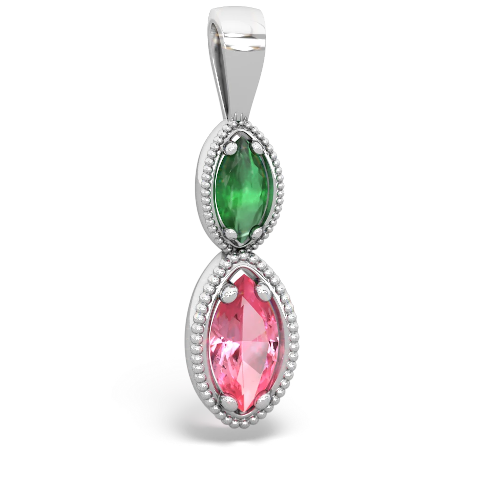 Emerald Antique-Style Halo 14K White Gold pendant P5700