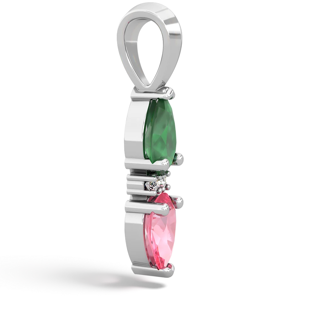 Emerald Bowtie Drop 14K White Gold pendant P0865