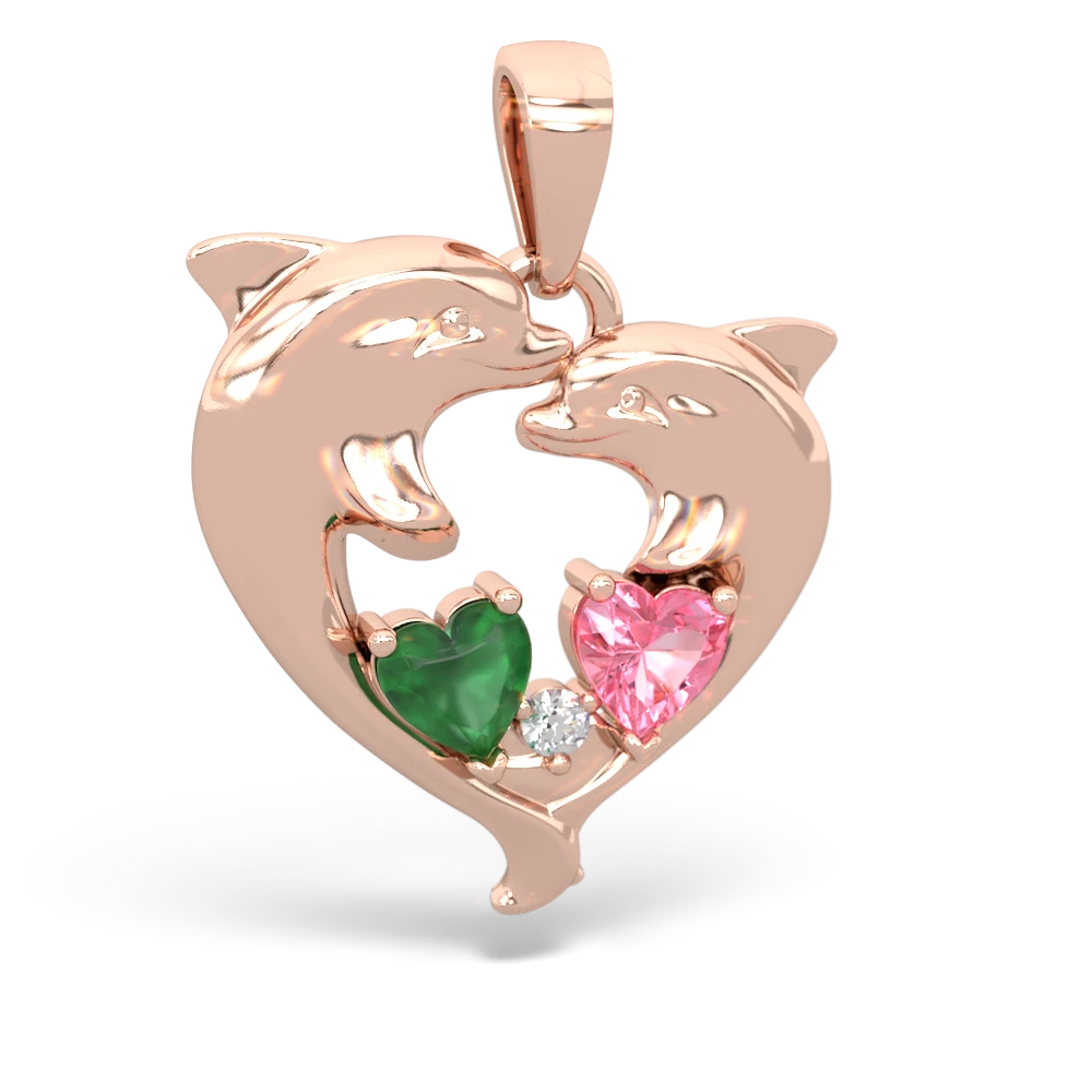 Emerald Dolphin Heart 14K Rose Gold pendant P5820