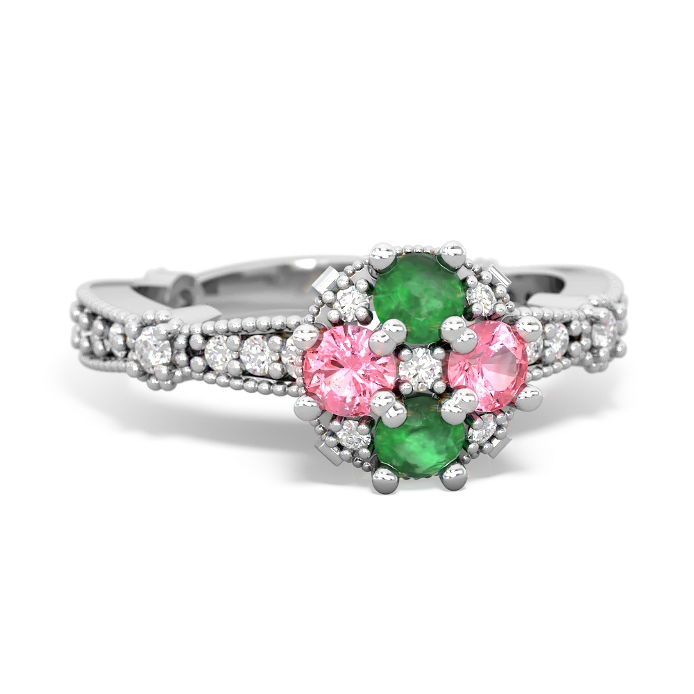 Emerald Sparkling Tiara Cluster 14K White Gold ring R26293RD