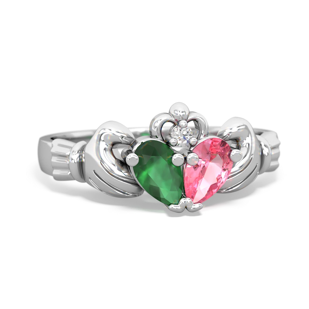 Emerald 'Our Heart' Claddagh 14K White Gold ring R2388