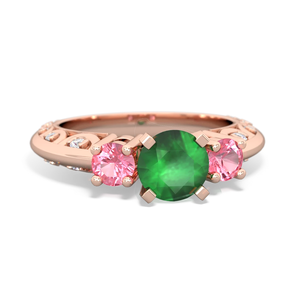 Emerald Art Deco Eternal Embrace Engagement 14K Rose Gold ring C2003