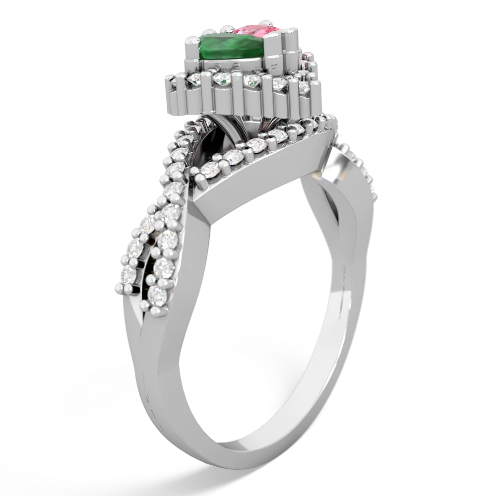 Emerald Diamond Twist 'One Heart' 14K White Gold ring R2640HRT