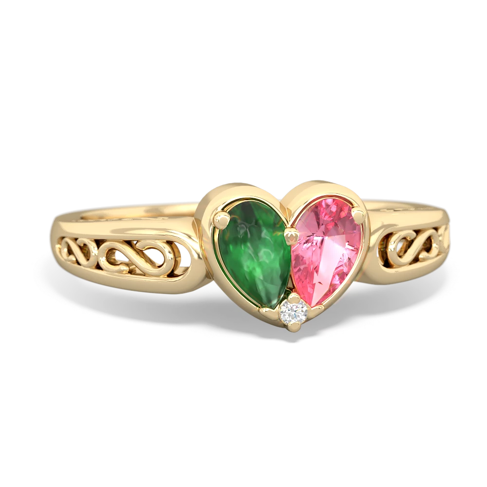 Emerald Filligree 'One Heart' 14K Yellow Gold ring R5070