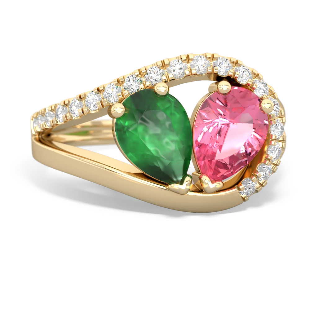 Emerald Nestled Heart Keepsake 14K Yellow Gold ring R5650