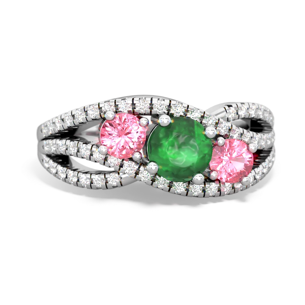 Emerald Three Stone Aurora 14K White Gold ring R3080