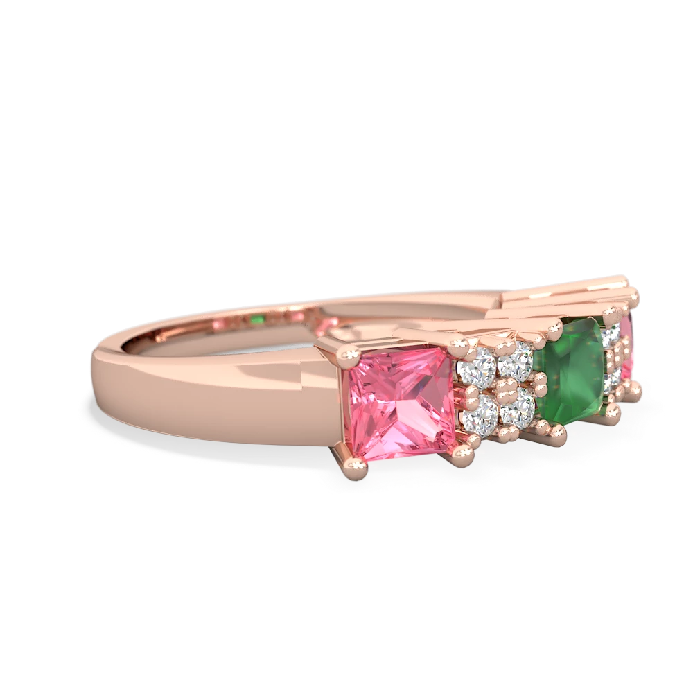 Emerald Three Stone Diamond Cluster 14K Rose Gold ring R2592