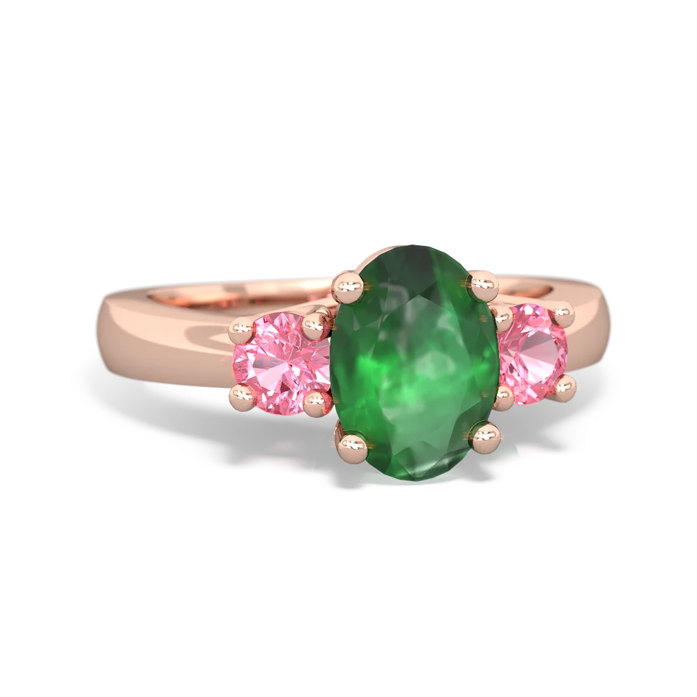 Emerald Three Stone Oval Trellis 14K Rose Gold ring R4024