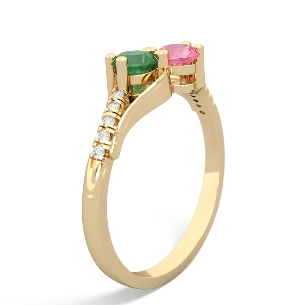 Emerald Infinity Pave Two Stone 14K Yellow Gold ring R5285