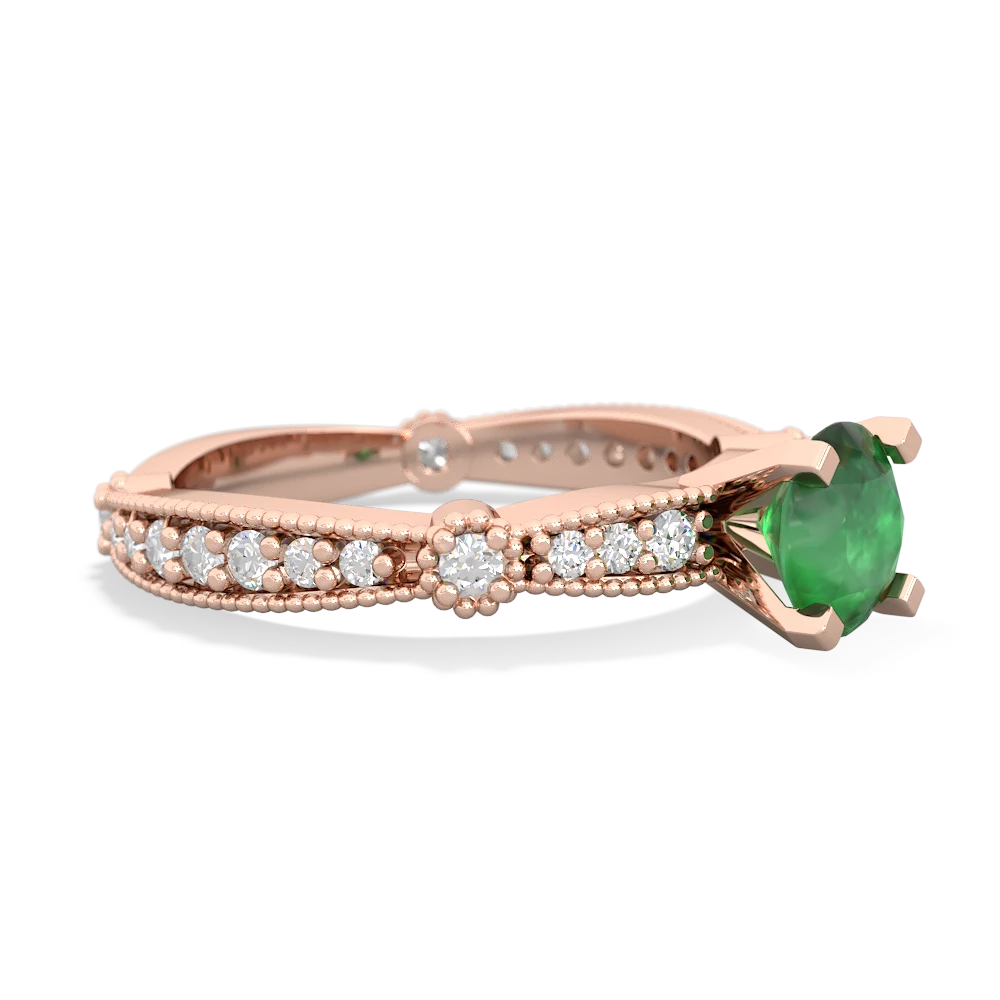 Emerald Sparkling Tiara 6Mm Round 14K Rose Gold ring R26296RD