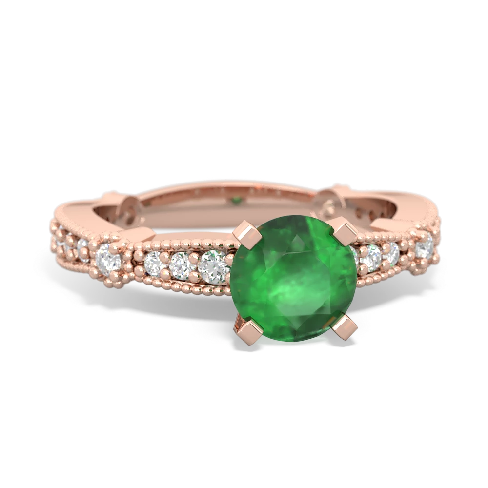 Emerald Sparkling Tiara 6Mm Round 14K Rose Gold ring R26296RD