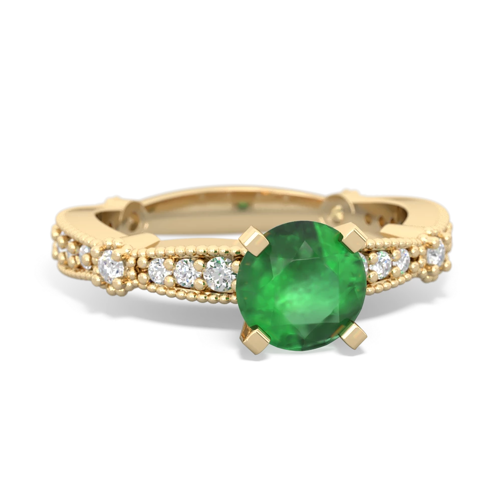 Emerald Sparkling Tiara 6Mm Round 14K Yellow Gold ring R26296RD