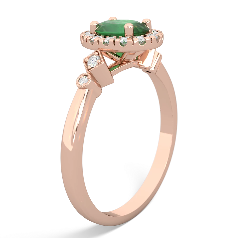 Emerald Antique-Style Halo 14K Rose Gold ring R5720