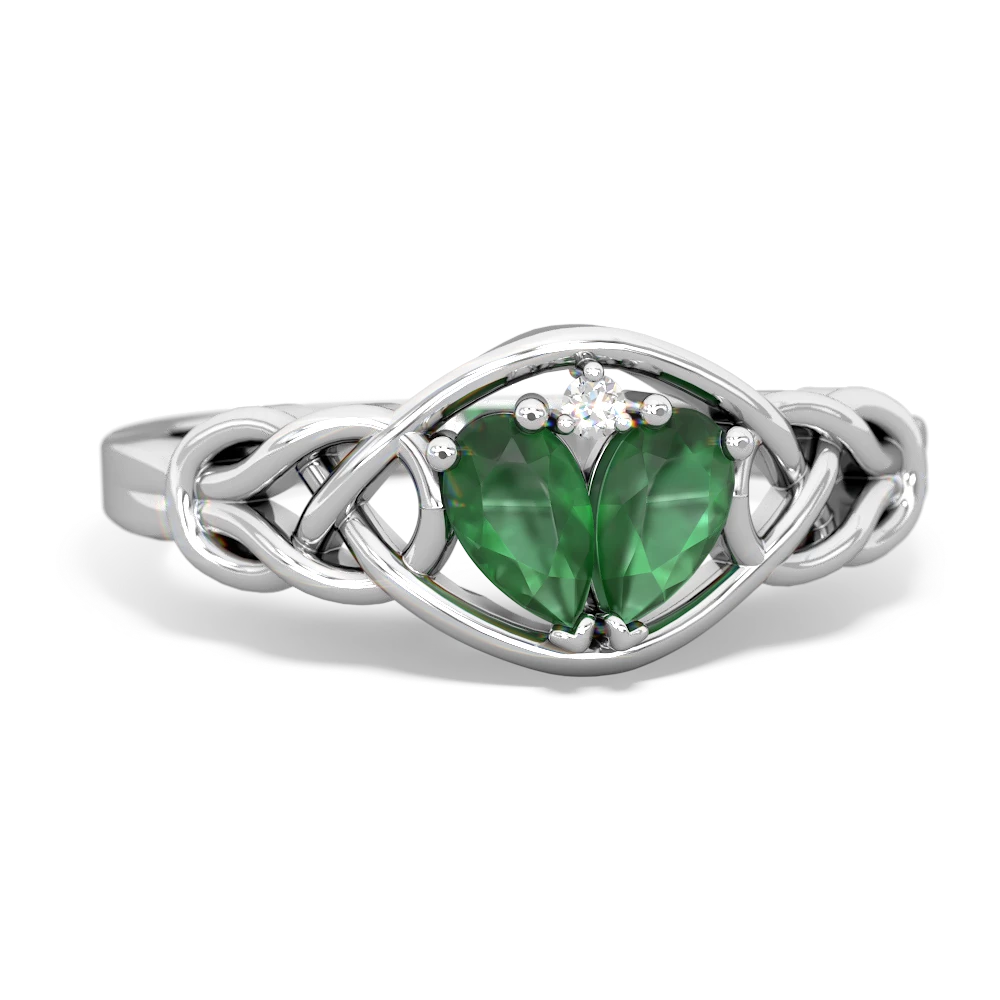 Emerald Celtic Love Knot ring - 14K White Gold