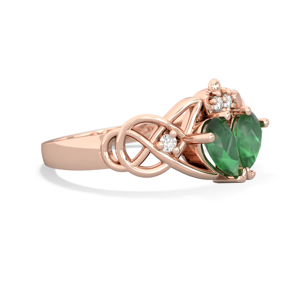 Emerald 'One Heart' Celtic Knot Claddagh 14K Rose Gold ring R5322