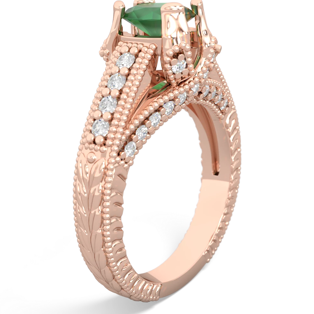 Emerald Antique Style Milgrain Diamond 14K Rose Gold ring R2028