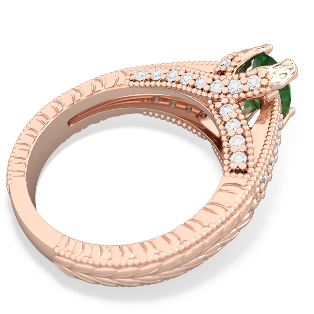 Emerald Antique Style Milgrain Diamond 14K Rose Gold ring R2028