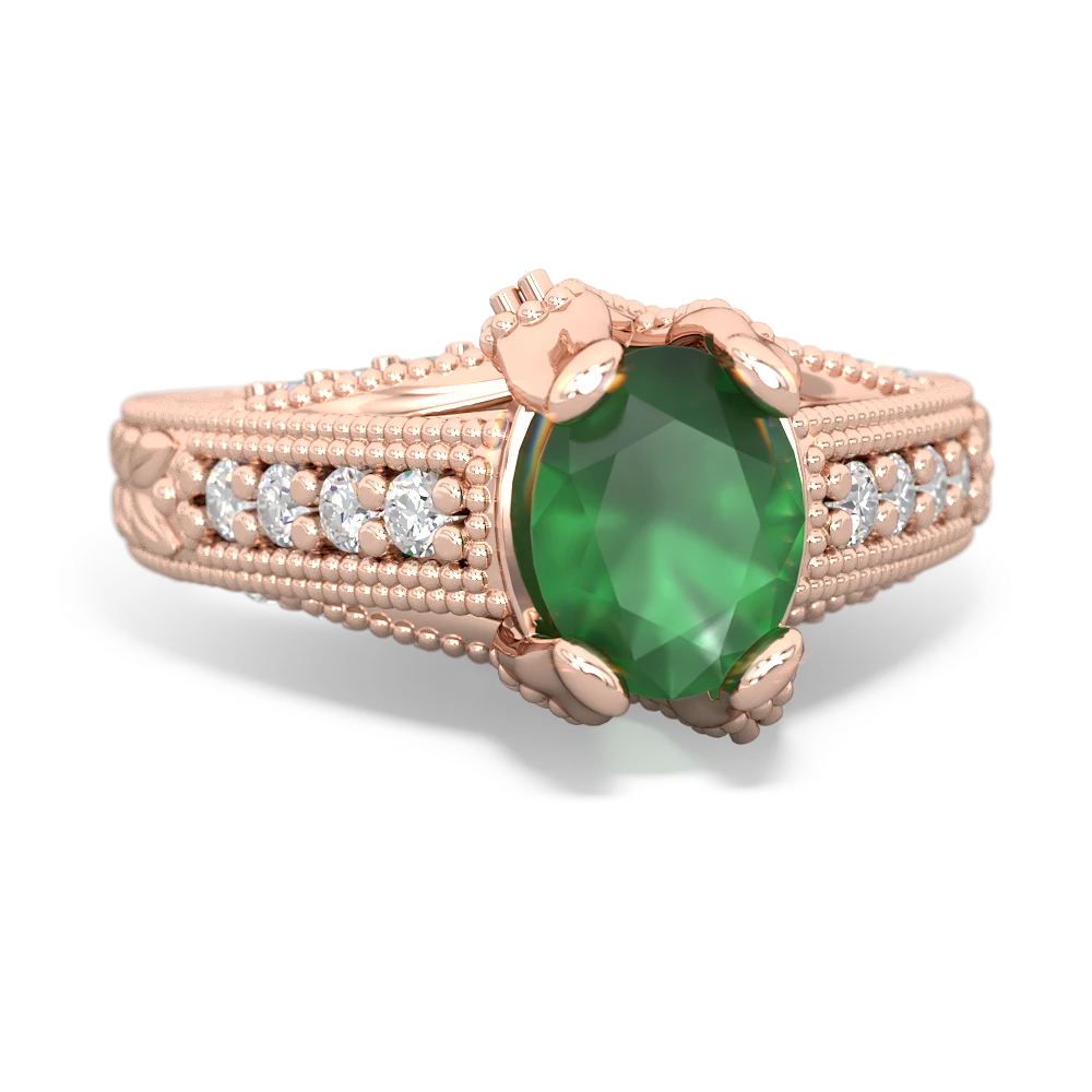 Emerald Antique Style Milgrain Diamond 14K Rose Gold ring R2028