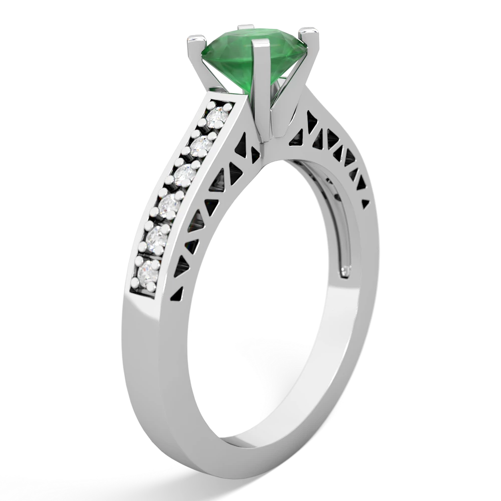 Emerald Art Deco Engagement 6Mm Round 14K White Gold ring R26356RD