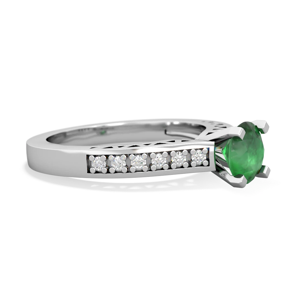 Emerald Art Deco Engagement 6Mm Round 14K White Gold ring R26356RD