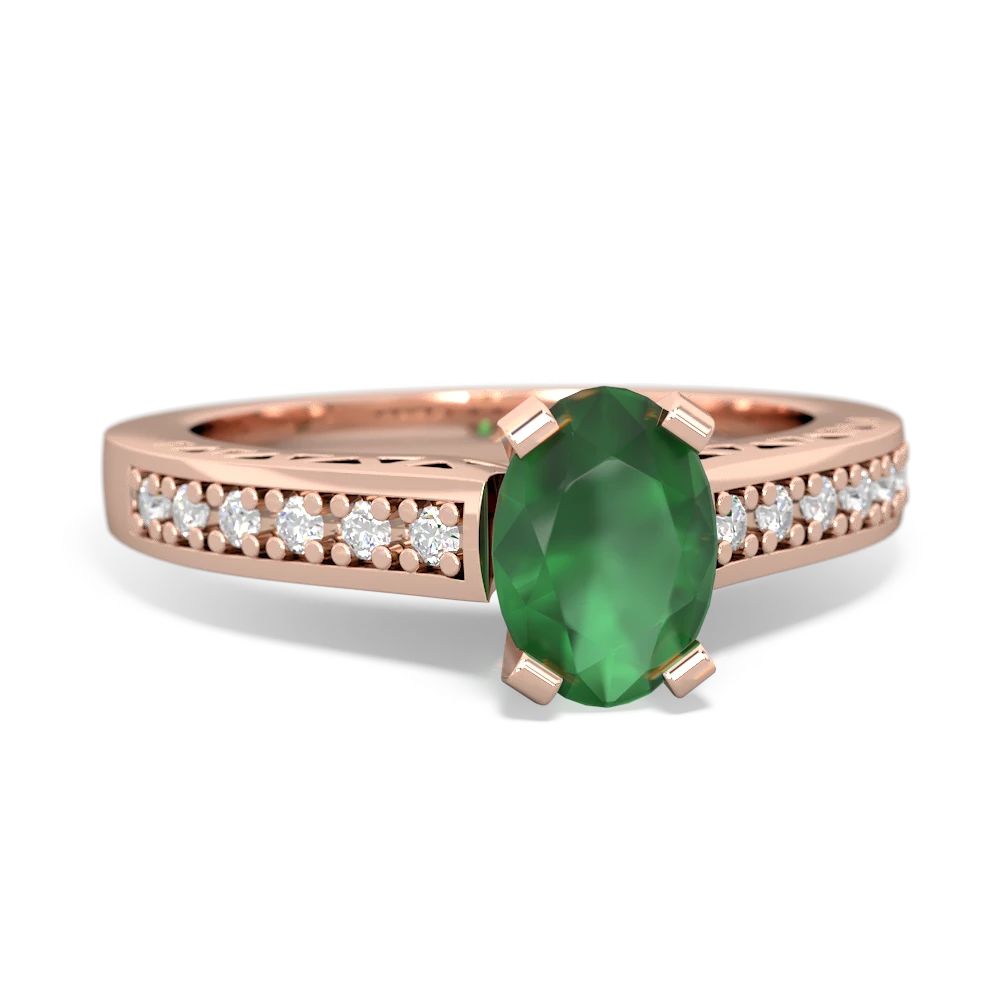 Emerald Art Deco Engagement 7X5mm Oval 14K Rose Gold ring R26357VL