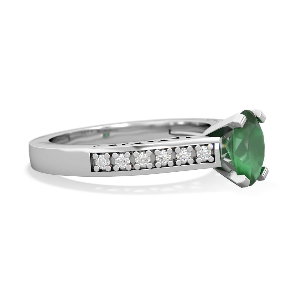 Emerald Art Deco Engagement 7X5mm Oval 14K White Gold ring R26357VL