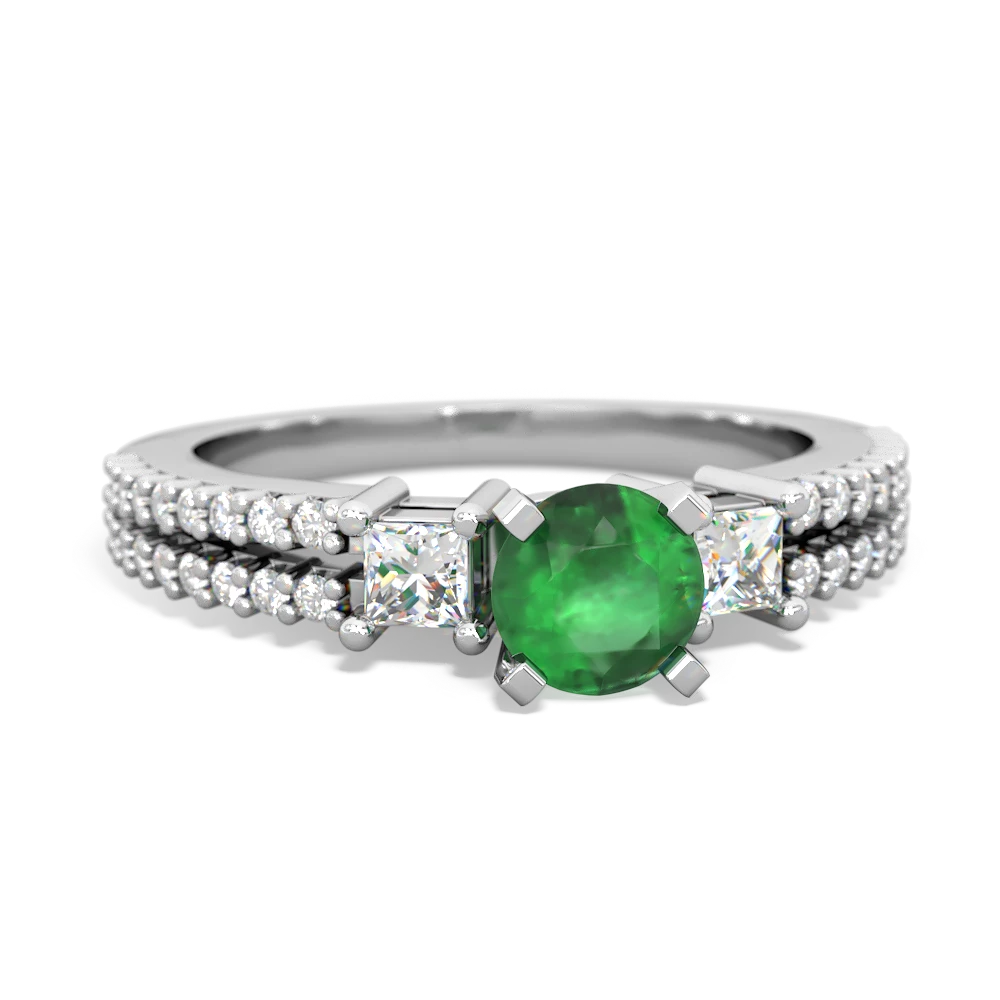 Emerald Classic 5Mm Round Engagement 14K White Gold ring R26435RD