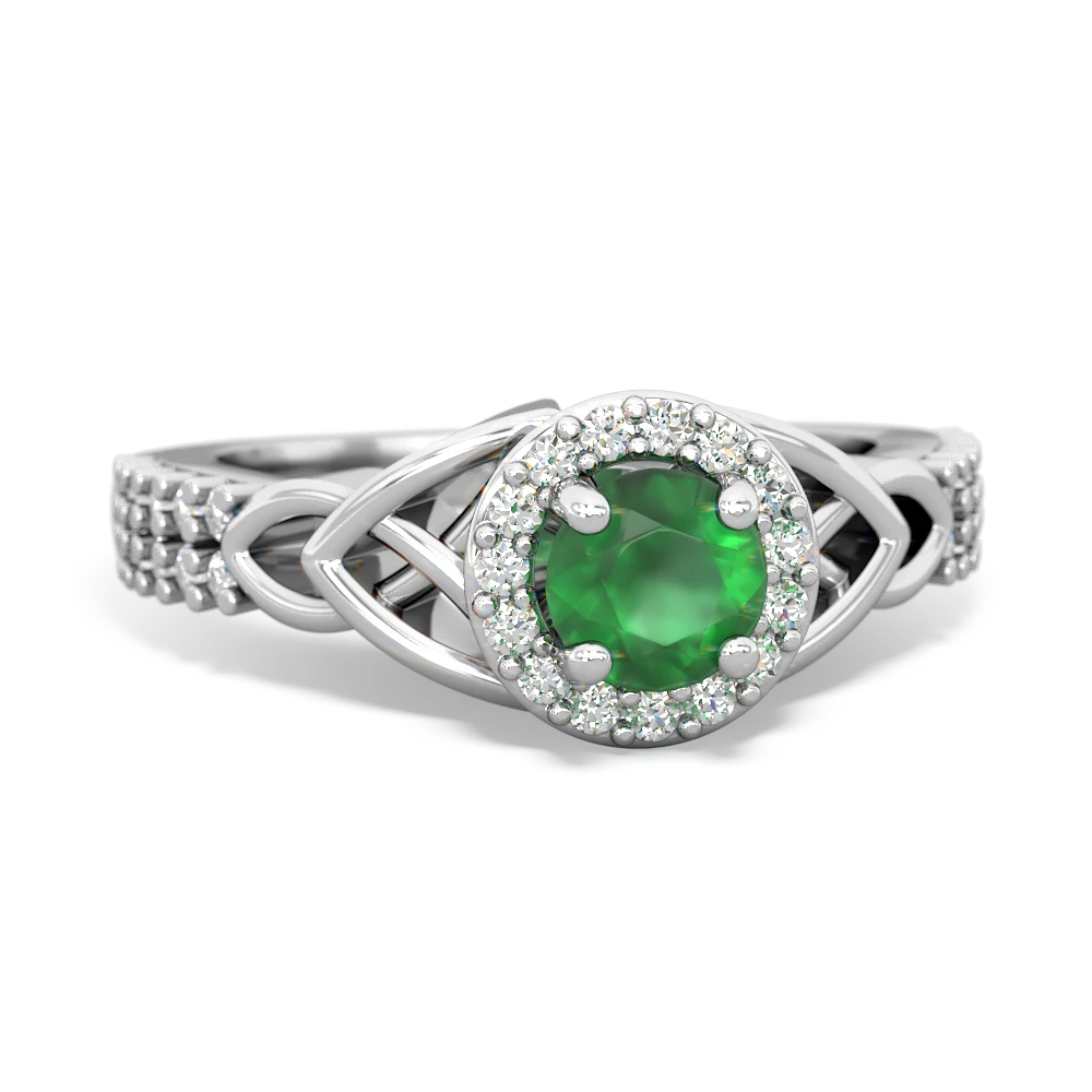 Emerald cut emerald & diamond trilogy ring in 18ct white gold, 1825