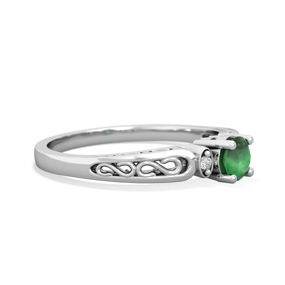 Emerald Filligree Scroll Round 14K White Gold ring R0829