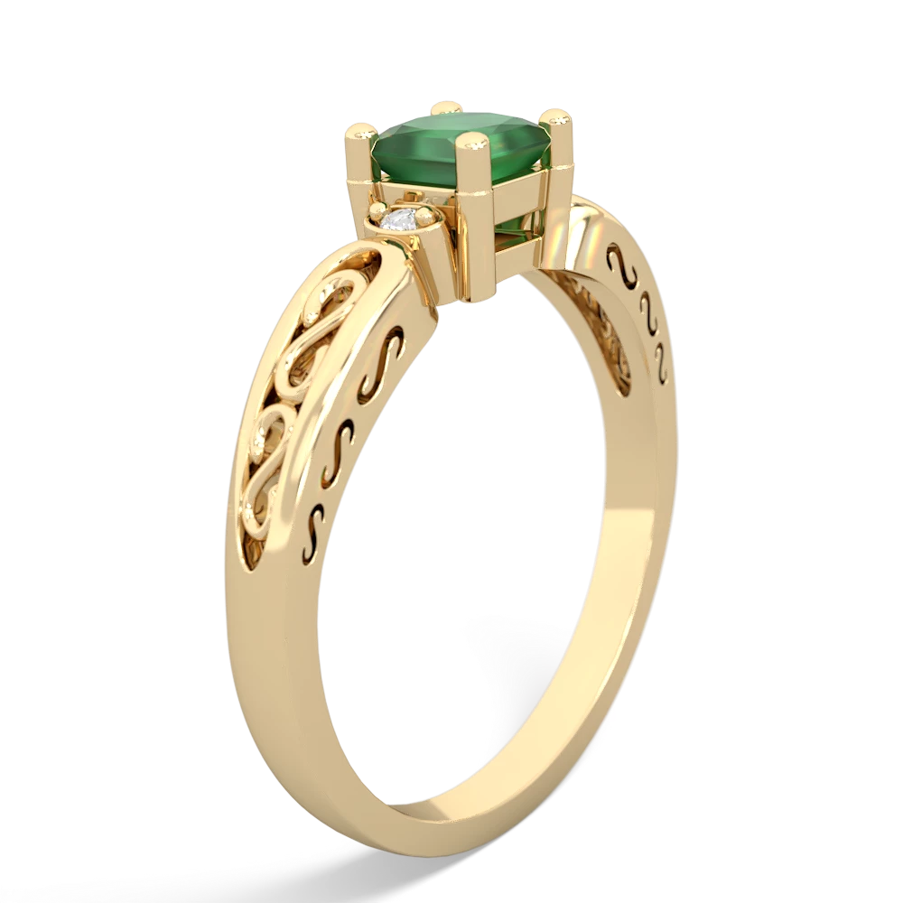 Emerald Filligree Scroll Square 14K Yellow Gold ring R2430